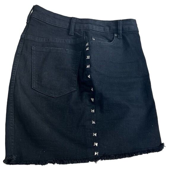Divided Denim Black Jean Skirt Sz 4 Studded Distressed Raw Hem 16" Length - Picture 3 of 5